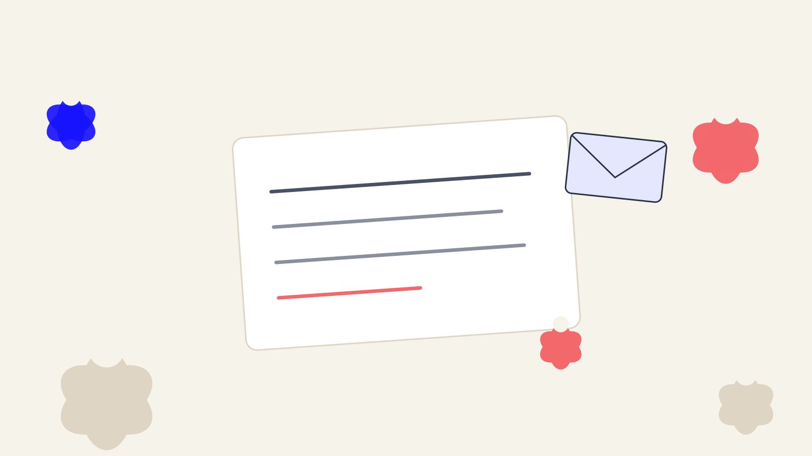 Illustration of a florist card message with an envelope and blooms