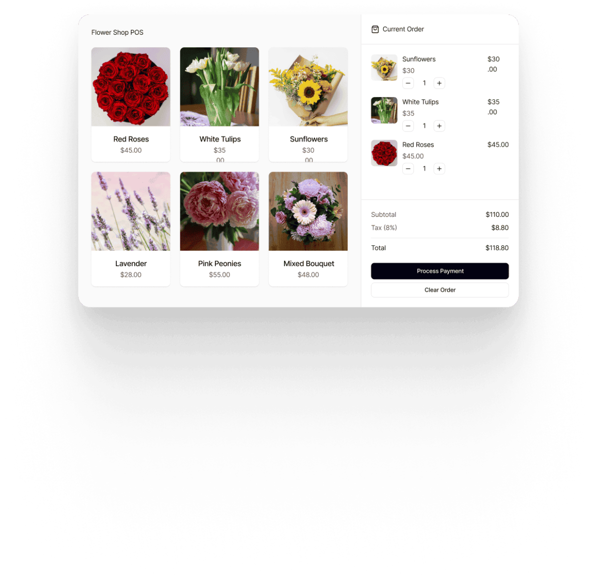 Florist checkout interface capturing recipient, delivery date and card message details