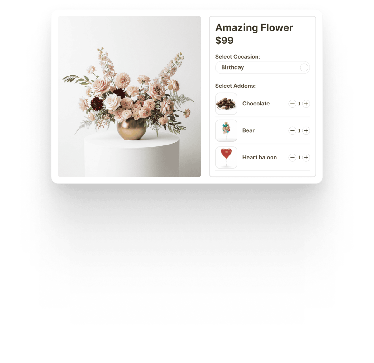 Occasion-based upsell interface offering relevant add-ons during a flower order